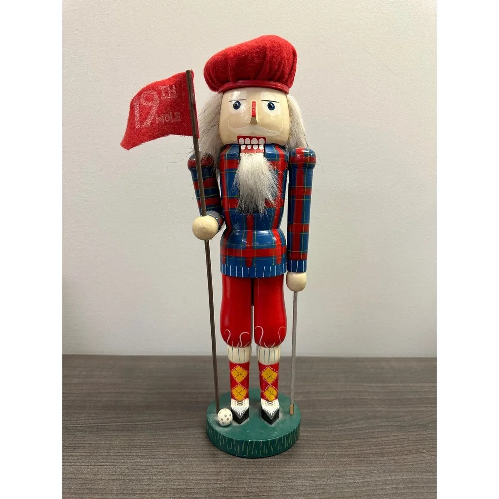 Vintage Wooden Golf Nutcracker Set Green Jacket Plaid Golfer 19th Hole 14 Inch